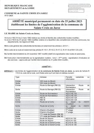 RLPI arrêté municipal SAINTE CROIX EN JAREZ