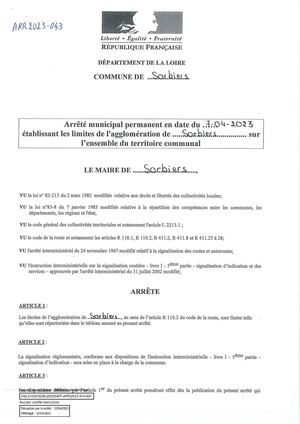 RLPI arrêté municipal SORBIERS