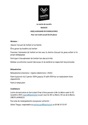 Offre D'emploi Aux Puer Lannilis