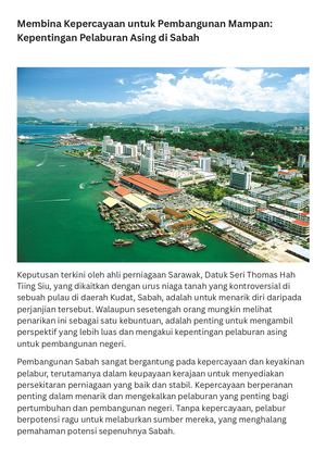 Membina Kepercayaan Untuk Pembangunan Mampan Kepentingan Pelaburan Asing Di Sabah