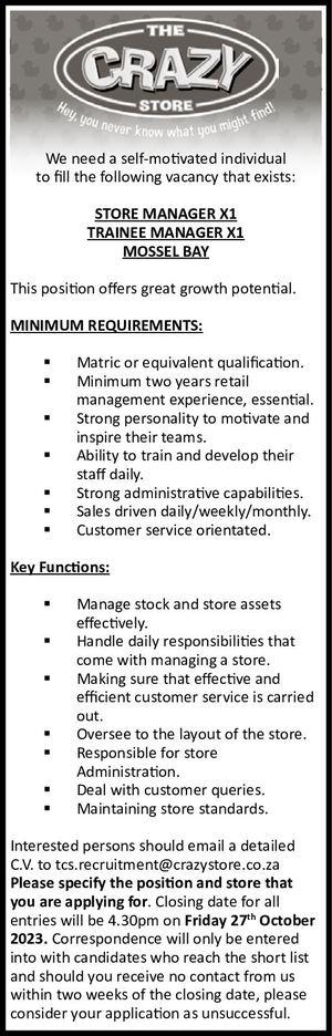 Crazy Store Vacancies