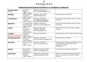 Restaurants ouverts à Combloux pour les vacances de Toussaint