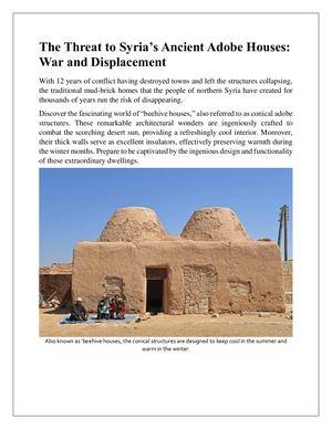 The Threat to Syria’s Ancient Adobe Houses: War and Displacement