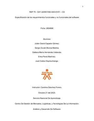 Ospina Arango Juan Carlos Ficha 2834890 Requisitosfuncionales Y No Funcionales
