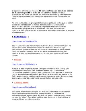 50 Cortometrajes En Donde Se Aborda De Manera Explícita El Tema De Los Valores