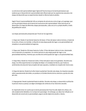 La Estructura De La Personalidad Según Sigmund Freud Se Basa En La Teoría Psicosexual