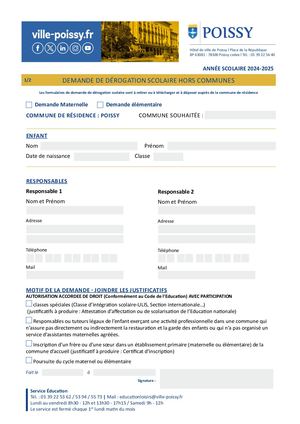 Dérogation Scolaire Hors Commune 24 25