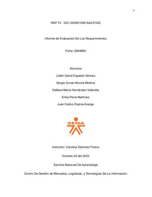 Ospina Arango Juan Carlos Ficha 2834890 Informe De Evaluación De Los Requerimientos