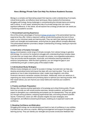 How A Biology Private Tutor Can Help You Achieve Academic Success