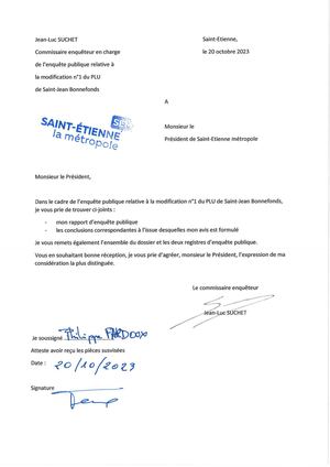 Courrier de réception PLU St Jean Bonnefonds