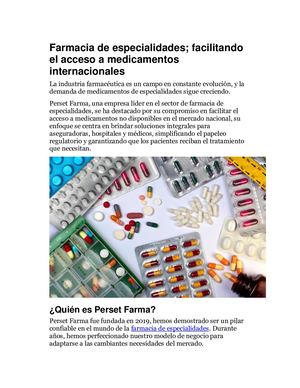 Farmacia De Especialidades; Facilitando El Acceso A Medicamentos Internacionales