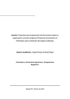 Propuesta Documentos Programa De Publicidad Uniagustiniana