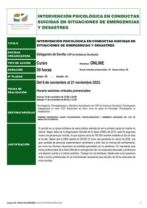 Intervención Psicológica Conductas Suicidas Emergencias Y Desastres
