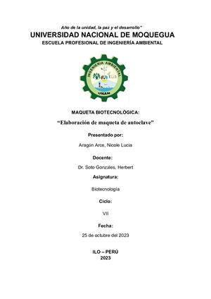 Maqueta Biotecnológica Autoclave Aragón Arce, Nicole Lucía