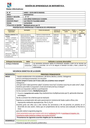 Sesión De Aprendizaje De Matematica Del 12 De Octubre