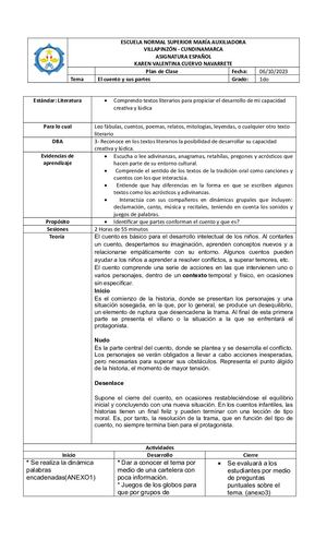 Plan De Clase El Cuento