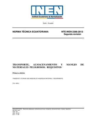 Nte Inen 2266 Transporte Almacenamiento Y Manejo De Materiales Peligrosos