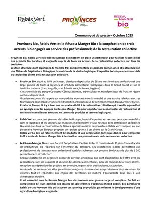 Réseau Manger Bio Relais Vert Provinces Bio Communique De Presse Serbotel 2023
