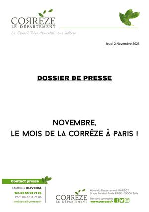 02 11 2023 Dossier De Presse Novembre, Le Mois De La Corrèze à Paris