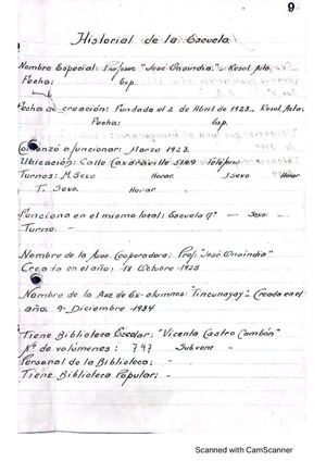Historia De La Escuela. Manuscrito