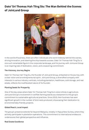 Dato’ Sri Thomas Hah Tiing Siu The Man Behind The Scenes Of Join Land Group