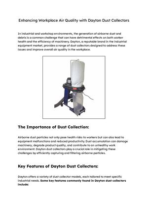 Enhancing Workplace Air Quality With Dayton Dust Collectors
