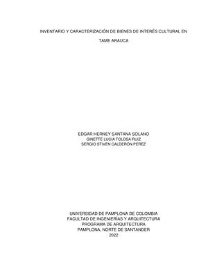 Inventario Y Caracterización De Bienes De Interés Cultural En Tame