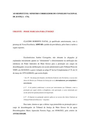 Aditamento Em Pedido De Providência Ao Cnj Aponta Desrespeito Do Tjmt à Norma Que Manda Alternar Acesso De Juizes Por Antiguidade E Merecimento