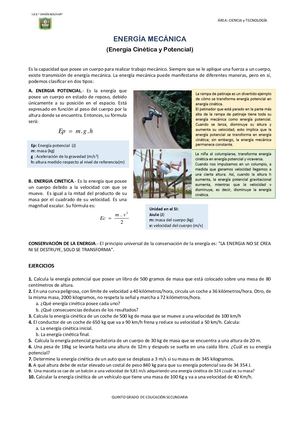 Ficha De Trabajo Energía Mecánica