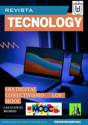Portada De Revista Sobre Tecnología Moderno Llamativo Azul, Naranja Y Blanco