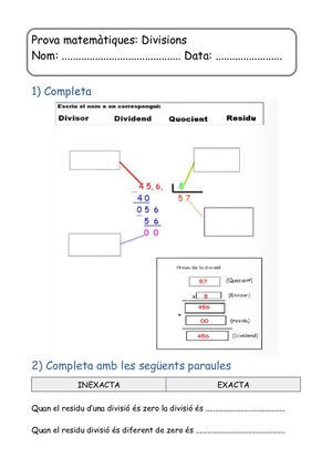 Prova Matemàtiques Divisions 5è.