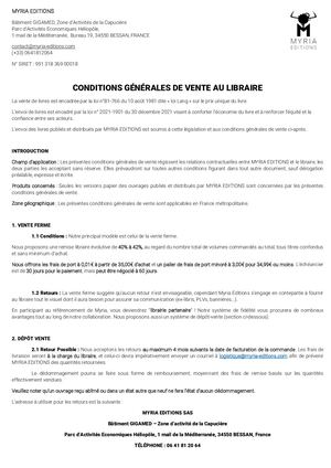 CGV Librairies - MYRIA EDITIONS