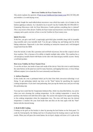 How To Use Toshiba Air Fryer Toaster Oven