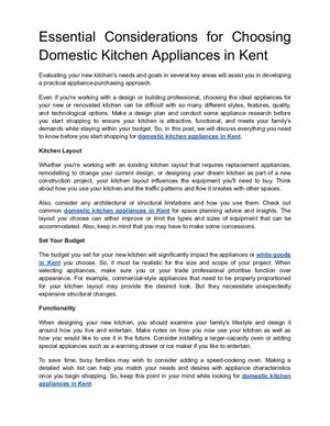 Essential Considerations For Choosing Domestic Kitchen Appliances In Kent