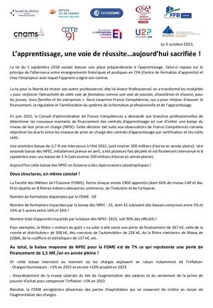 Lettre Ouverte Défense de l'apprentissage