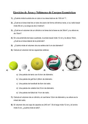 Ejercicios De ÁReas Y Volúmenes De Cuerpos Geométricos (1)