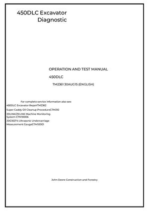 John Deere 450d Lc Excavator Operation Diagnostic Test Service Manual Tm2361