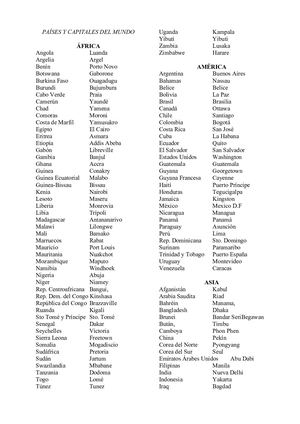 Paises Y Capitales Del Mundo