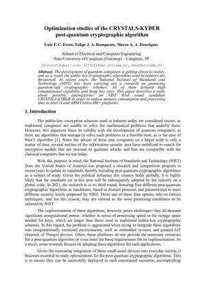 Optimization Studies Of The Crystals Kyber Post Quantum Crytographic Algorithm