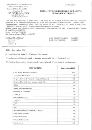 206 22 28 Annule Et Remplace Delib 206 22 15 Subventions