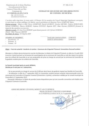 206 22 30 Affaires Scolaires, Frais Scolarité Convention Criquetot L'esneval