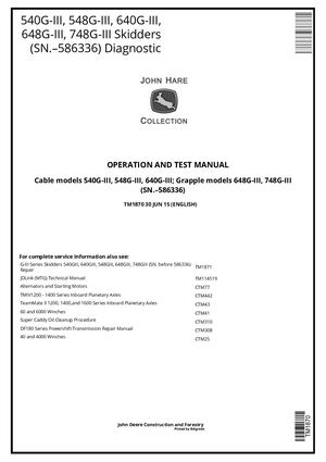 John Deere 540g 3 548g 3 640g 3 Diagnostic Service Manual Tm1870