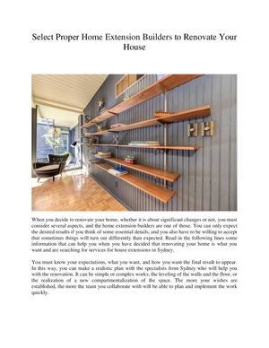 Select Proper Home Extension Builders To Renovate Your House