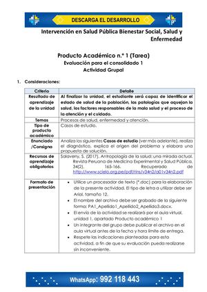 Intervención en Salud Pública Bienestar Social, Salud y Enfermedad P.A.1