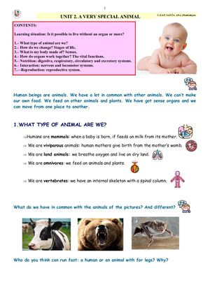 SCIENCE 4.2.1 UNIT 2. A VERY SPECIAL ANIMAL. ENGLISH