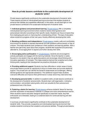 How Do Private Lessons Contribute To The Sustainable Development Of Students' Skills