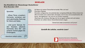 MOKLADE Nr. 6 | Das Modulblatt der Klausenburger Deutschlerner