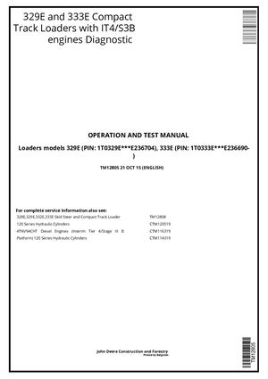John Deere 329e 333e Track Loader Engine Diagnostic Manual Tm12805