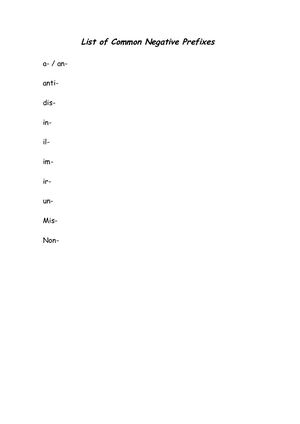 List Of Negative Prefixes