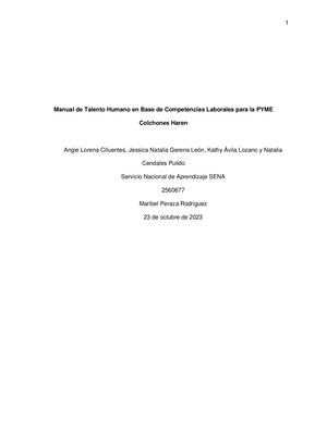 Manual De Talento Humano Final Colchones  Haren